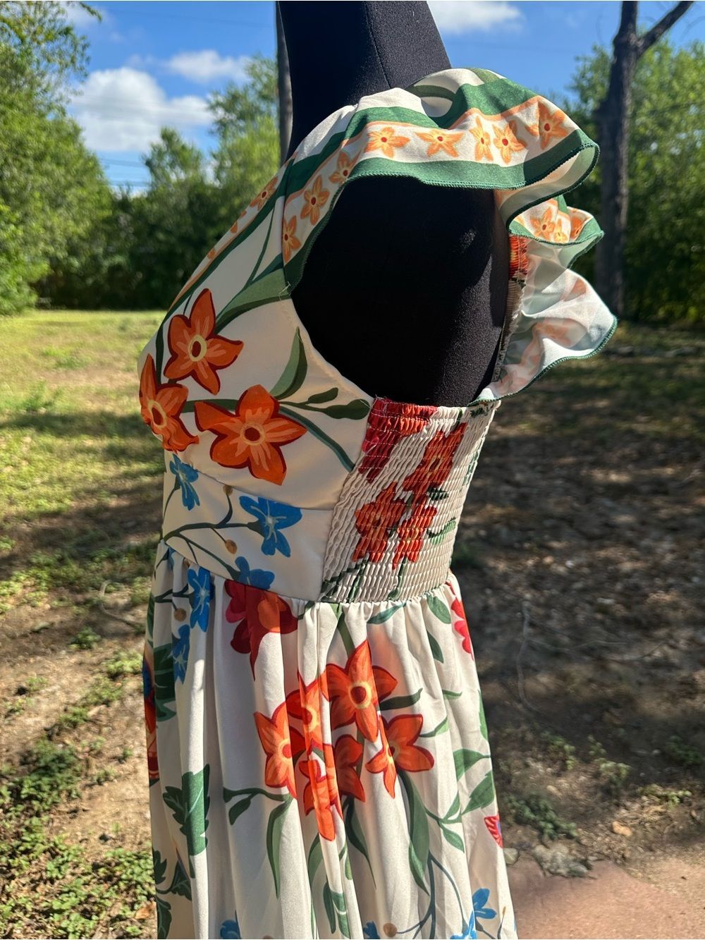 Tropical Floral Long Maxi Dress Size Medium Vacation Summer Boho Colorful Island - Picture 9 of 10